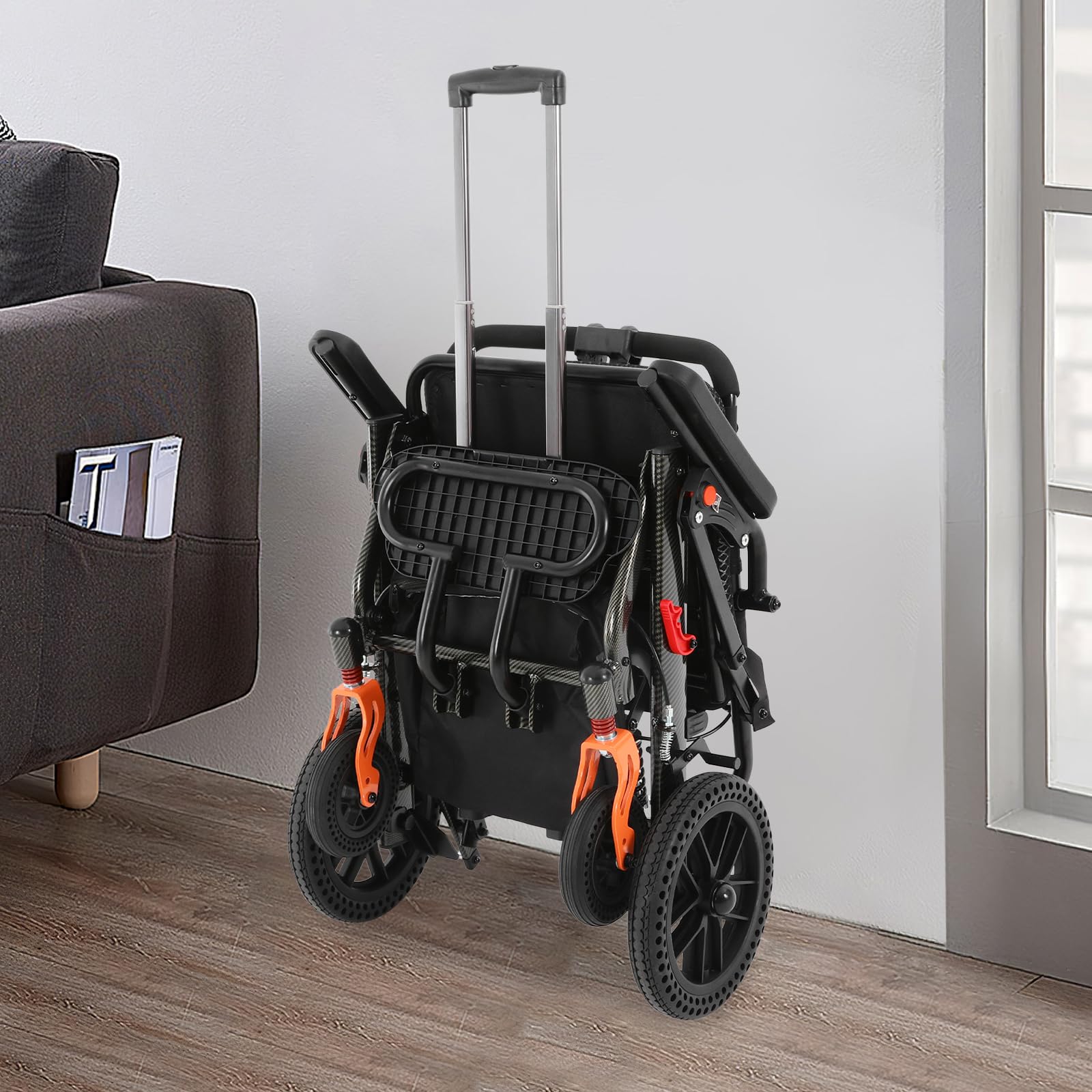 Silla de ruedas portátil plegable ligera de aleación de aluminio con frenos de mano y cinturón de seguridad, para personas mayores para viajar en avión y movilidad, soporta hasta 130 kg