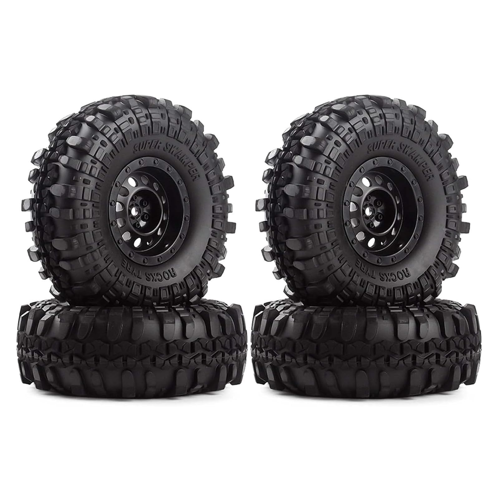 KINGCOO Juego de 4 ruedas de 110 mm, llantas de plástico de 1,9 pulgadas, llantas y neumáticos de goma para 1/10 RC Rock Crawler Auto Parts para Axial SCX10 Tamiya TRX-4 TRX-6 D90 D110 CC01 TF2