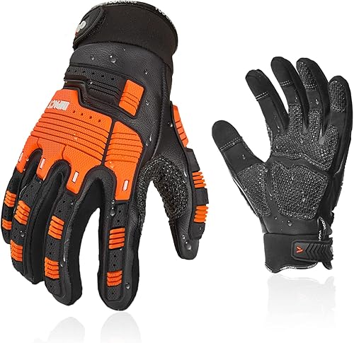 Vgo... Guantes de trabajo de cuero de seguridad, guantes de mecánico, guantes de impacto, guantes antivibración, resistentes, resistentes al agua (1