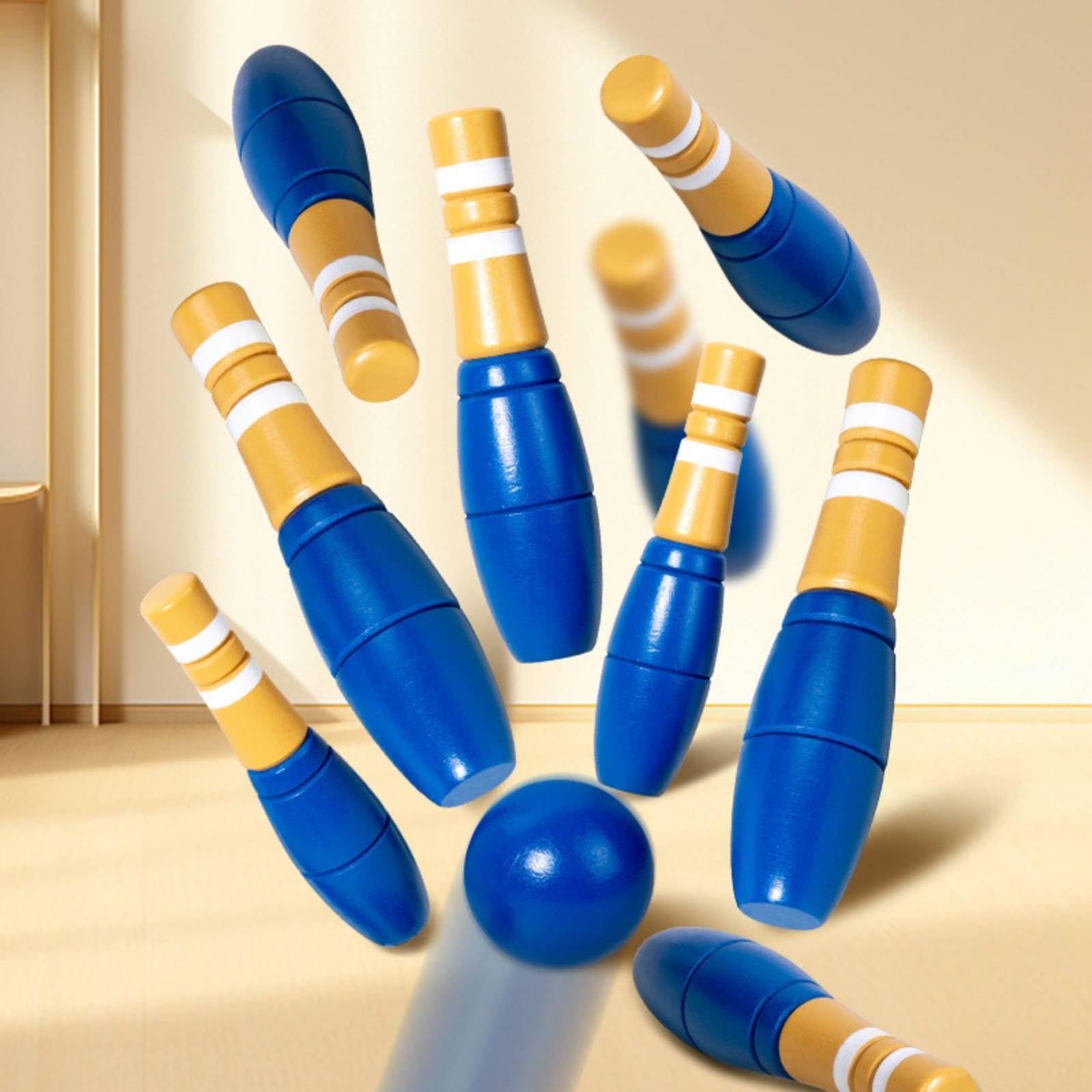 F Fityle Juego de para Niños Set Infantil de Boliche Madera Maciza Pinos y Bola Diseño Tradicional Apariencia Atractiva Favorece la Motricidad y la