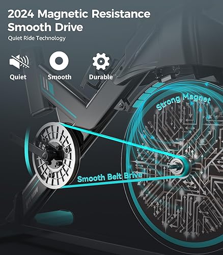 Miniatura 4 de pooboo Bicicleta de ciclismo de interior de resistencia magnética, transmisión por correa, monitor LCD fijo con soporte para iPad y cómodo cojín de