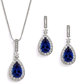 Bridal Wedding Necklace and Earring Set, Sapphire Blue CZ...