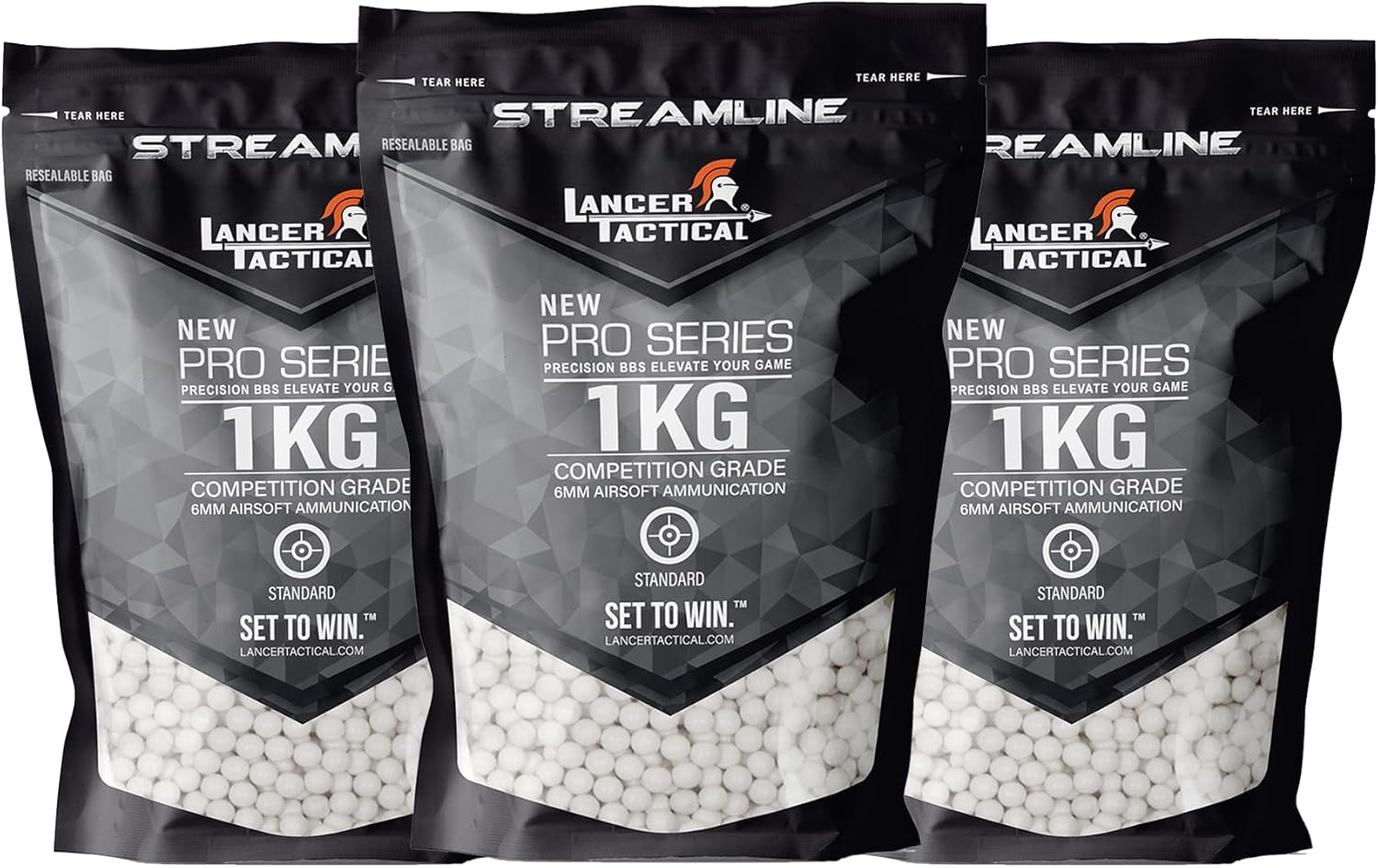 Lancer Tactical Streamline Competition Grade Airsoft BBS 0.20g/0.25g/0.28g/0.30g/0.32g-Pack of Three