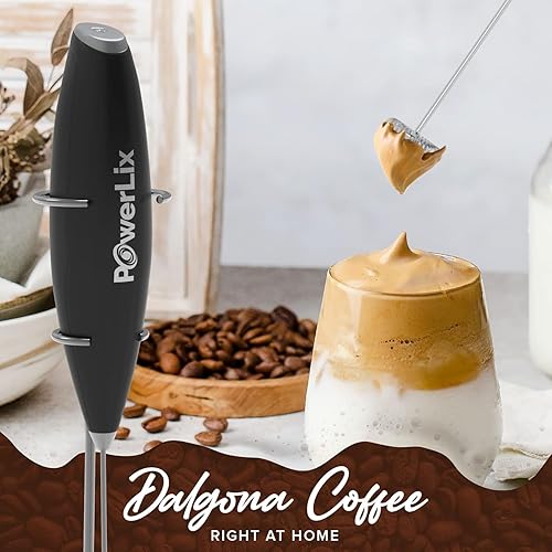 Miniatura 2 de PowerLix Espumador de leche de mano con pilas para batidor eléctrico para café, café con leche, capuchino, chocolate caliente, mini mezclador de