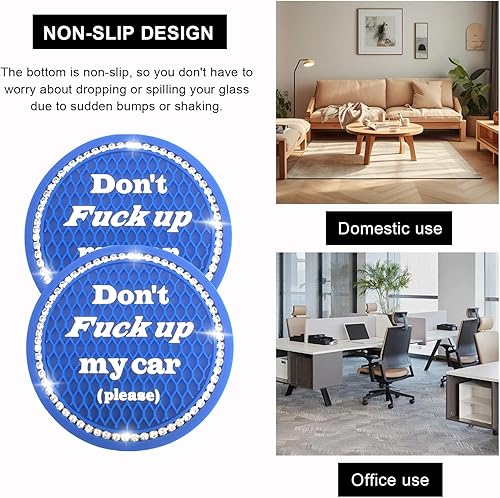 Miniatura 6 de 2 posavasos brillantes para automóvil, 2.75 pulgadas, antideslizante, para bebidas automáticas, con diamantes de imitación de cristal, para mujeres