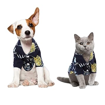 Zuozee Hawaiian Dog Shirts Pet Polo T-Shirt Clothes Breathable for Small to Medium Puppy Cats Cool Summer Vacation Customs Navy Blue M