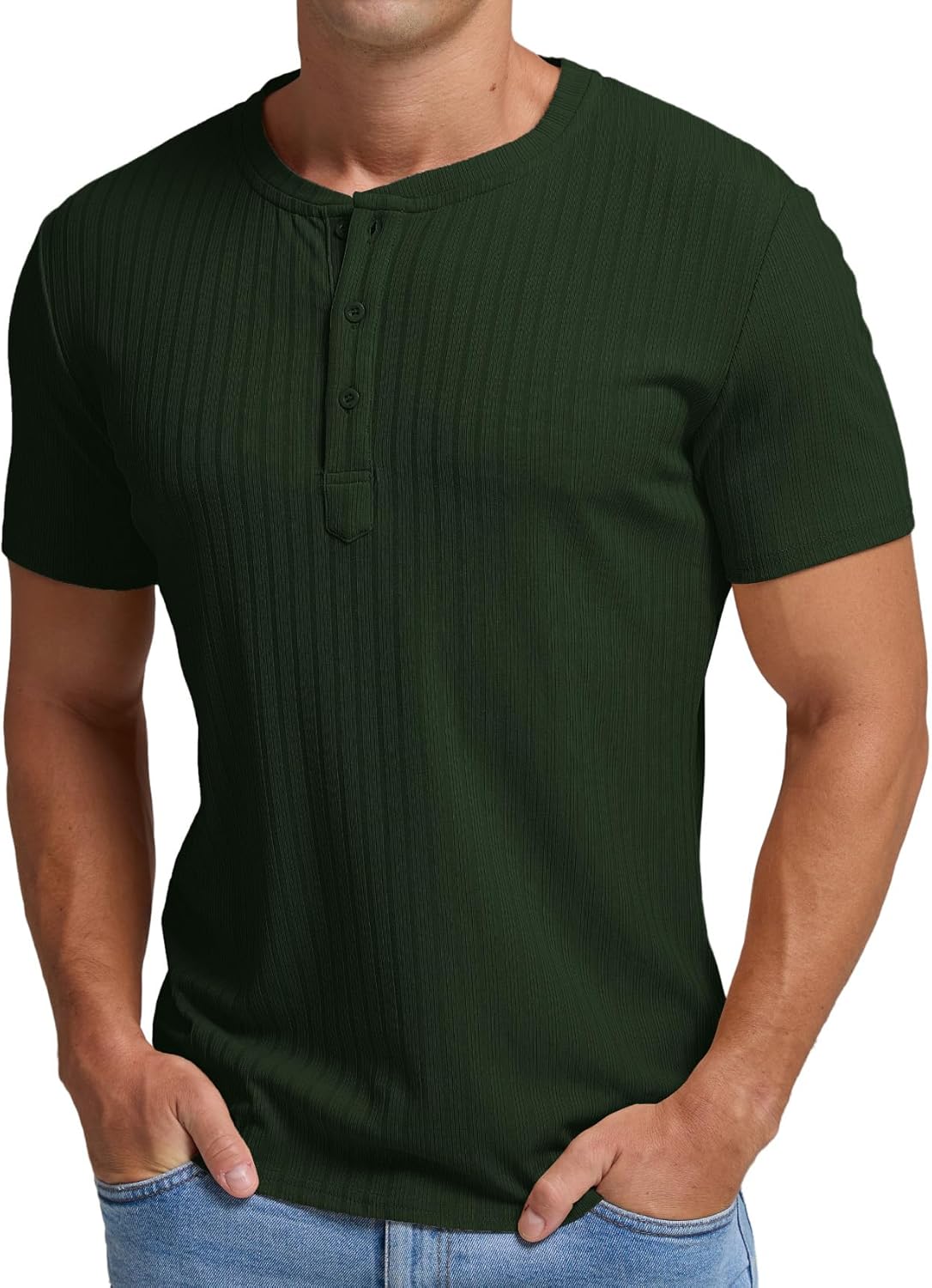 Askdeer Men's Henley Shirts Short Sleeve Classic Slim Fit Casual T-Shirt