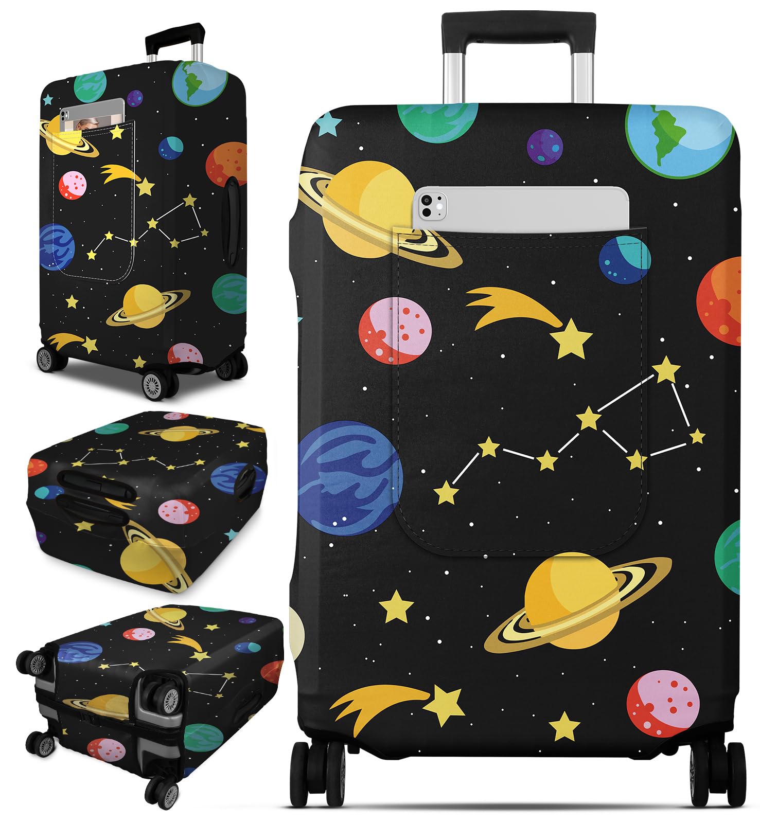 Slohif Luggage Cover for Suitcase Tsa Approved Protector - Luggage Sleeve Large Suit Case Cover Travel Stretch Baggage Case Protective Washable Fit 28-30 Inch Planets