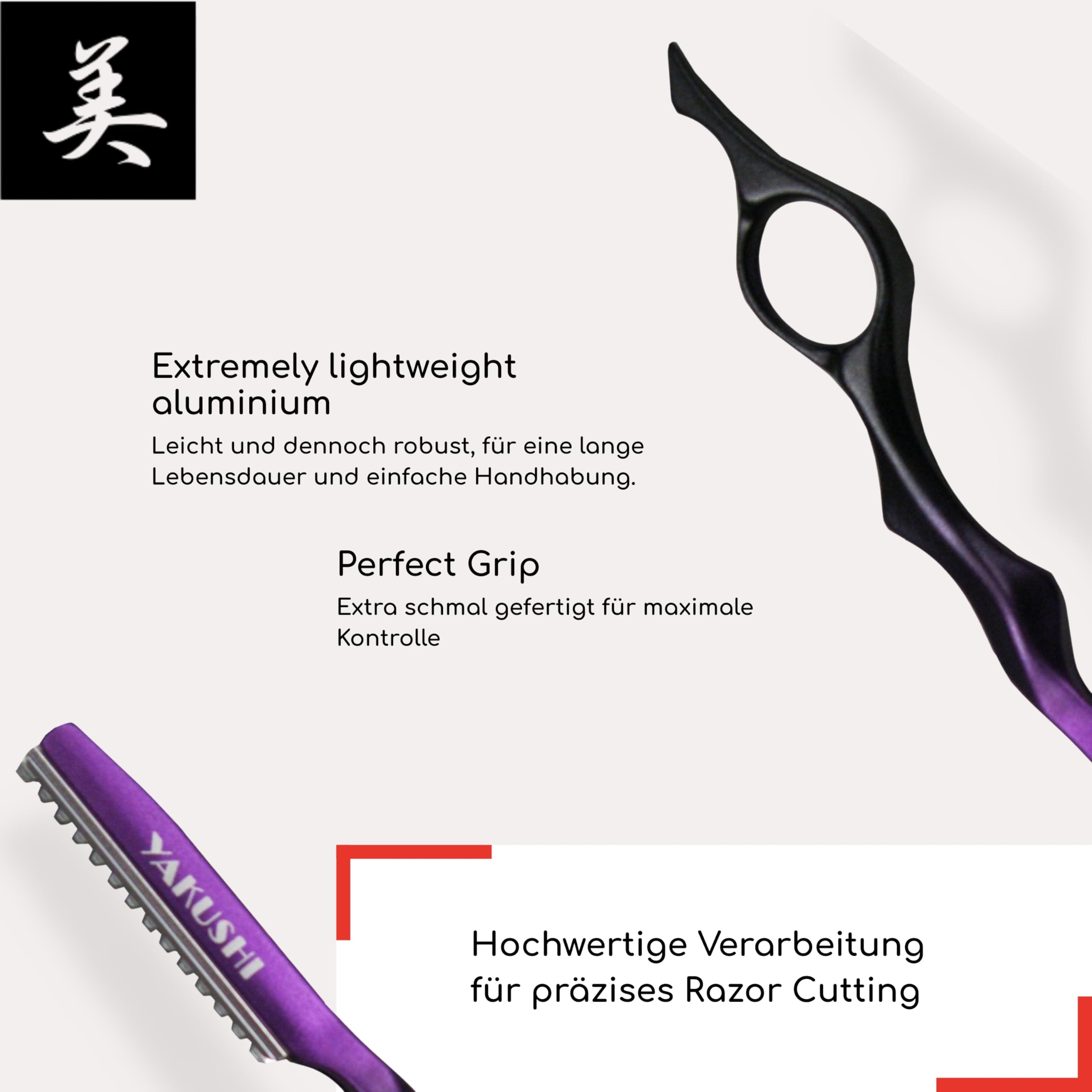 YAKUSHI Pro Razor FLYING Rasiermesser I Effilierer kompatibel mit Nikky Two-in-One & FEATHER Klingen I ergonomisches Profi-Leichtgewicht I inkl. Klingen-Entsorgungsbox I Violet & Schwarz