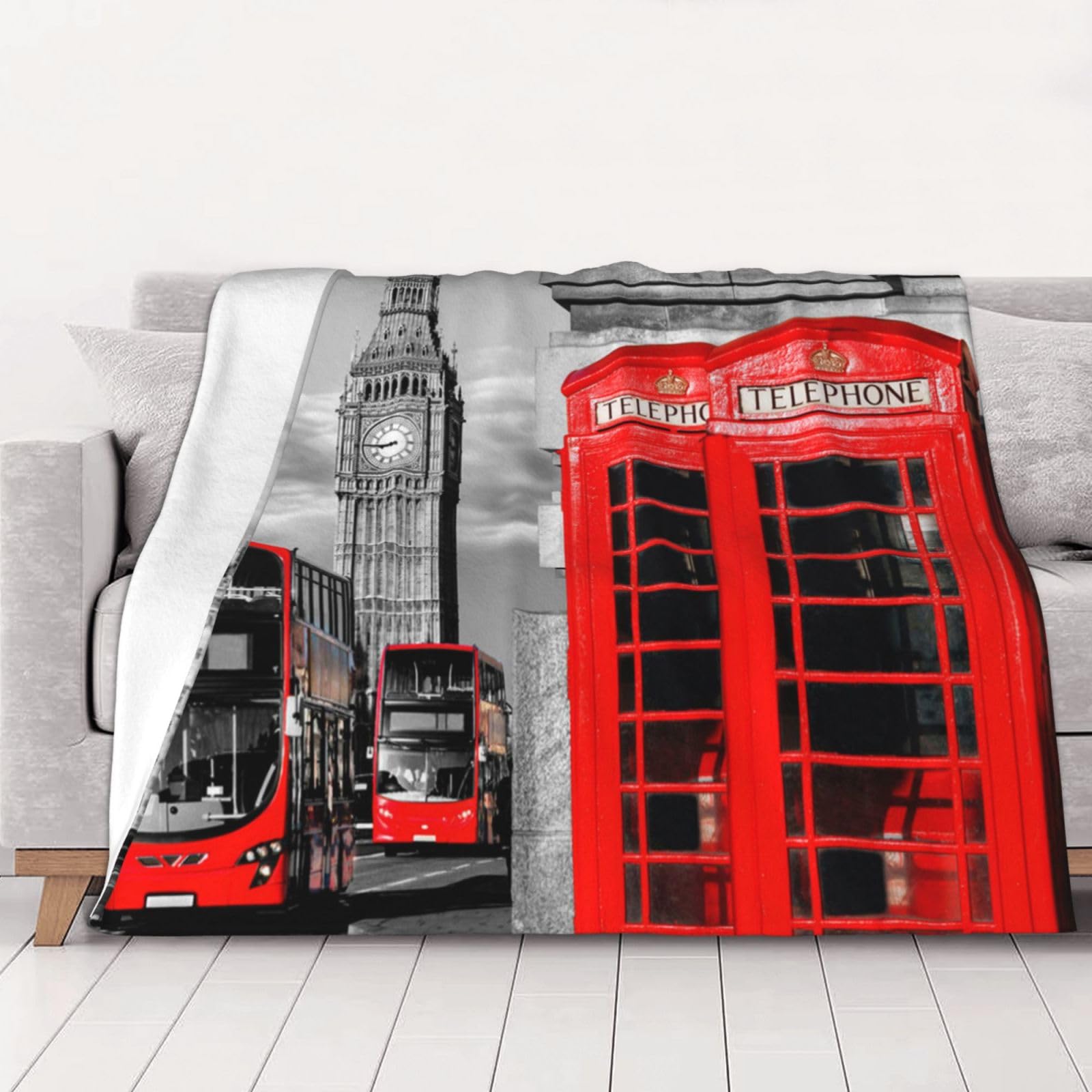 Plaid Londres Angleterre en flanelle douce pour voiture et voyage