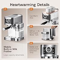 Vista 7 de Máquina de café expreso, máquina de capuchino de 20 barras con espumador de leche automático, cafetera de un toque para café con leche con filtros