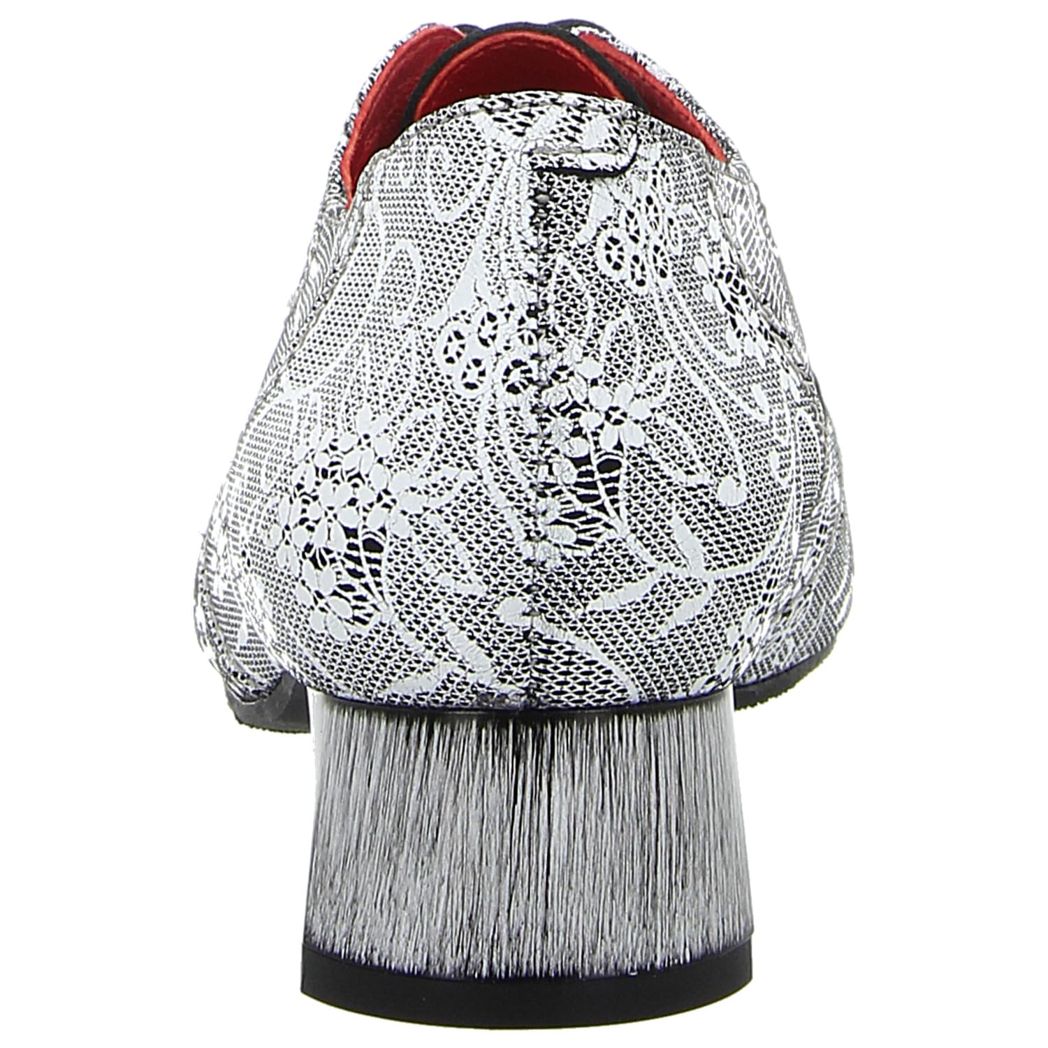 Simen Damen Hochfrontpumps aus Echtleder in Weiß mit Spitze Optik und Blumen Muster. weiß schwarz