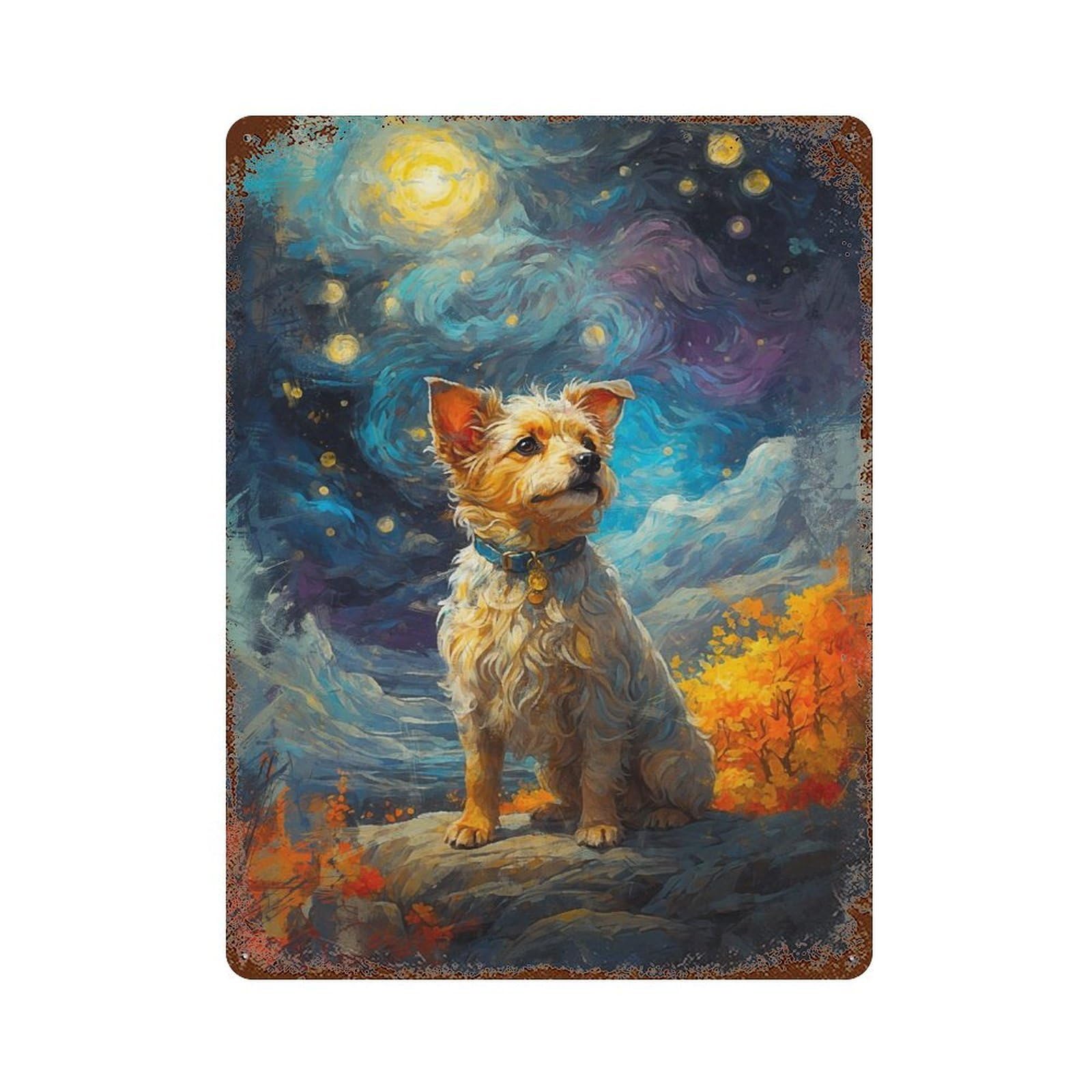Tibet Terrier Starry Night 15.7"x11.8" Rustic Tin Plaque, Farmhouse Wall Decor for Basement, Hobby Room And Garage Decor