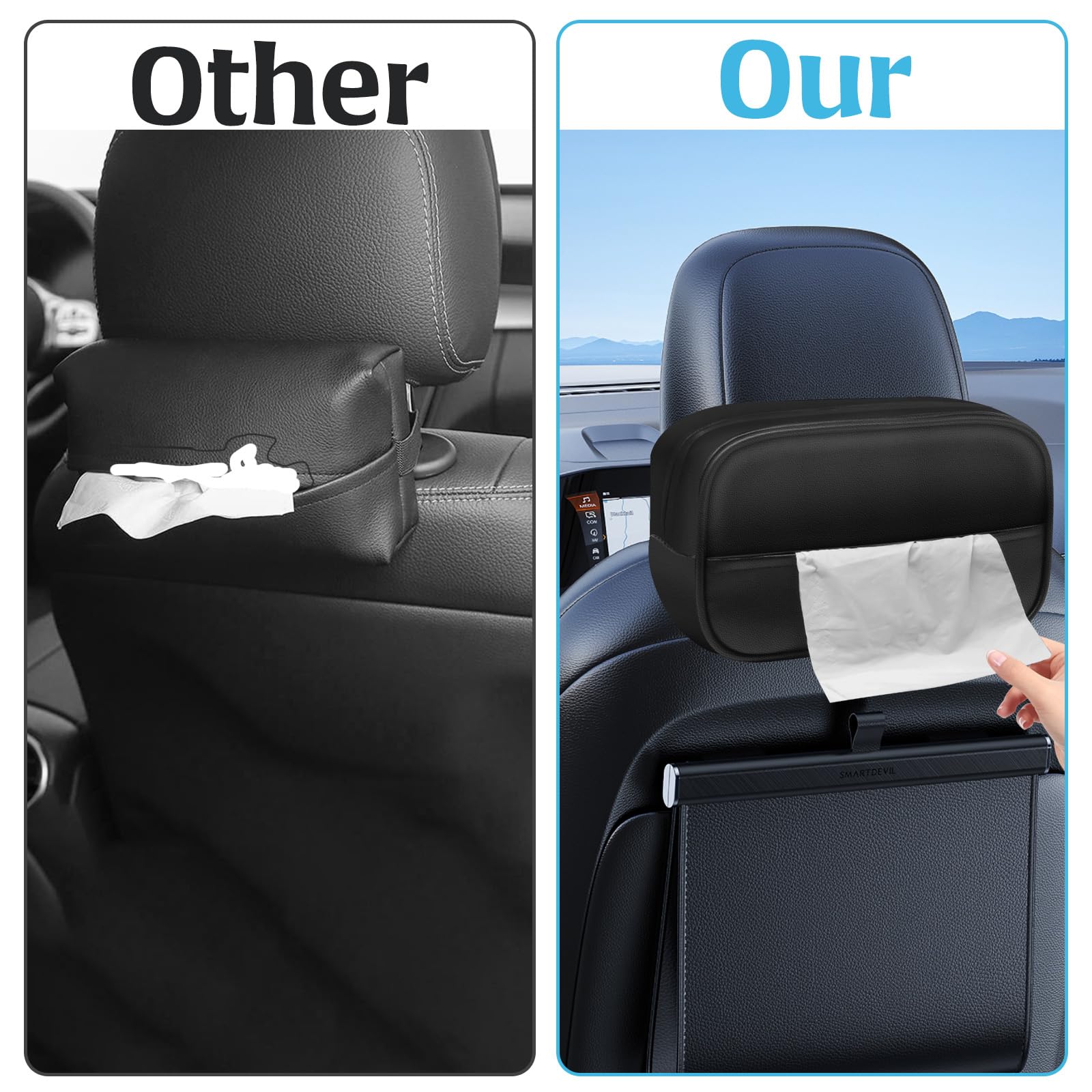 thumbnail: Cartisen Weefselhouder Voor Auto - PU Leren Tissuedoos Houder - Voor Vizier Of Achterbank - Zwart