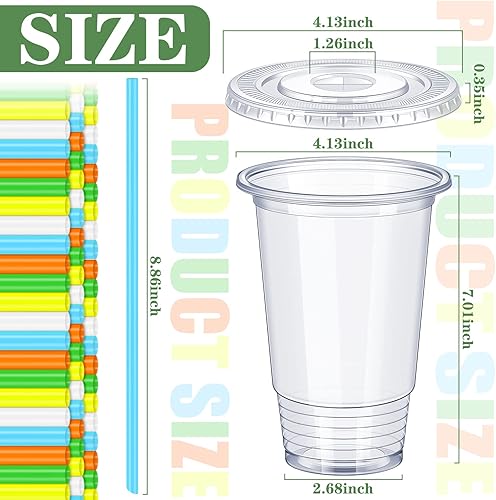 Miniatura 2 de Vasos de plástico transparente con tapas planas y pajitas de cristal PET vasos de plástico desechables de gran tamaño para batidos café helado