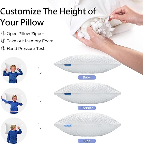 Miniatura 6 de Choc chick Paquete de 2 almohadas de espuma viscoelástica trituradas para niños de 20 x 14 pulgadas, con fundas de almohada de bambú lavables a