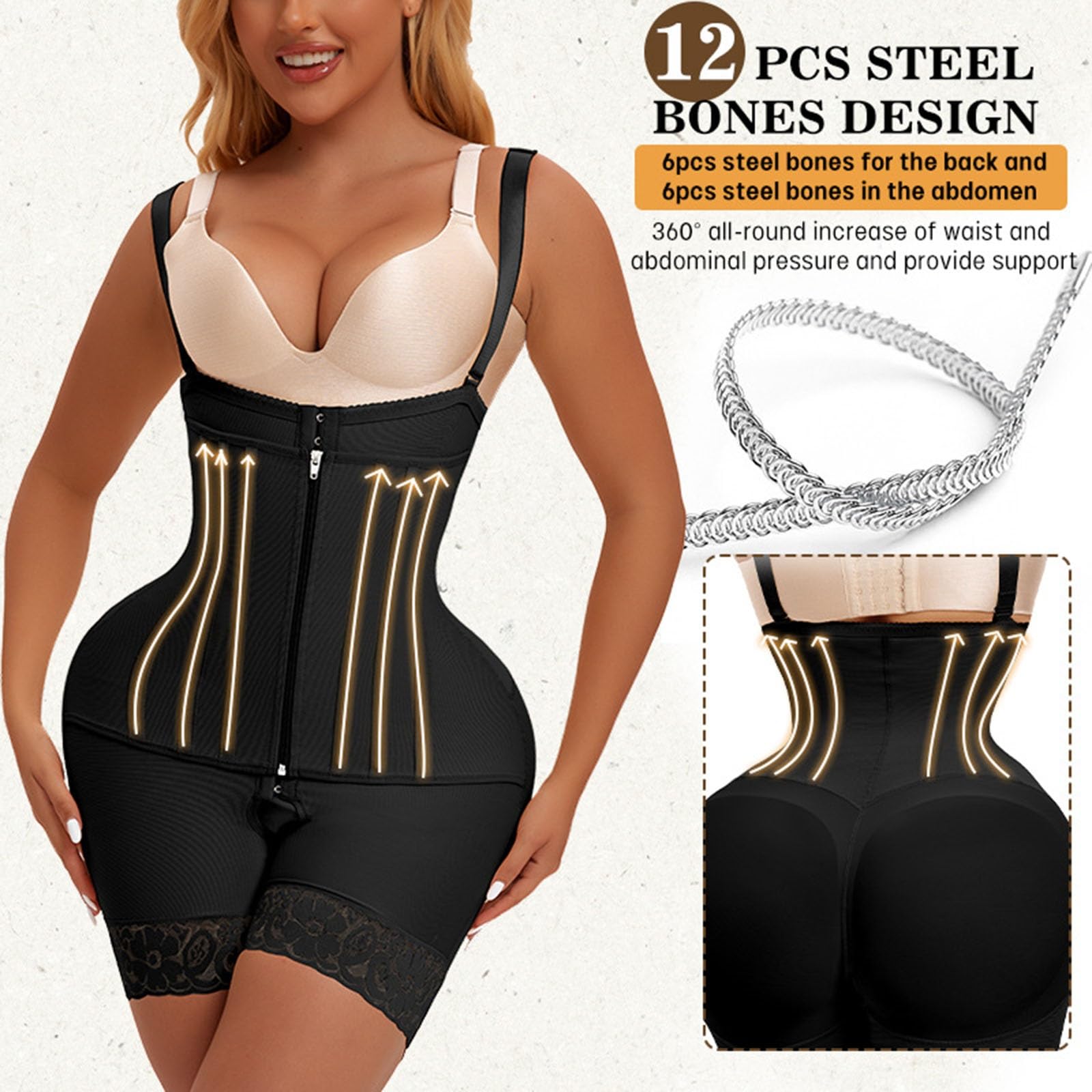 Fajas BBL Post Chirurgia Fase 2/3 Body Shaper Indumento Compressivo per il Controllo Dell'addome Guaine con 12 Stecche Indumento Modellante Post-parto con Busto Aperto e Sollevamento Glutei