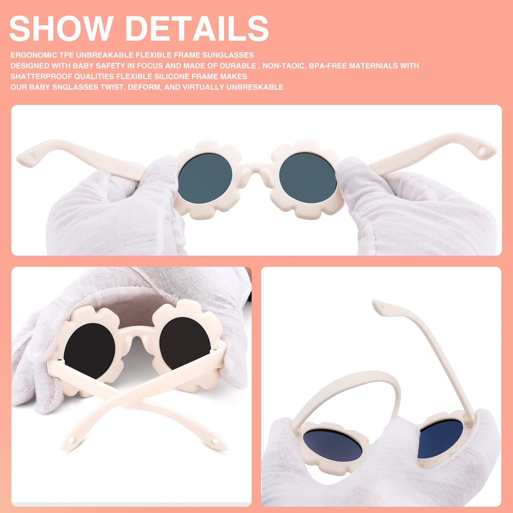 LIU·WEN Gafas de sol polarizadas con correa para bebé, marco flexible flexible para bebés, niñas y niños de 0 a 24 meses