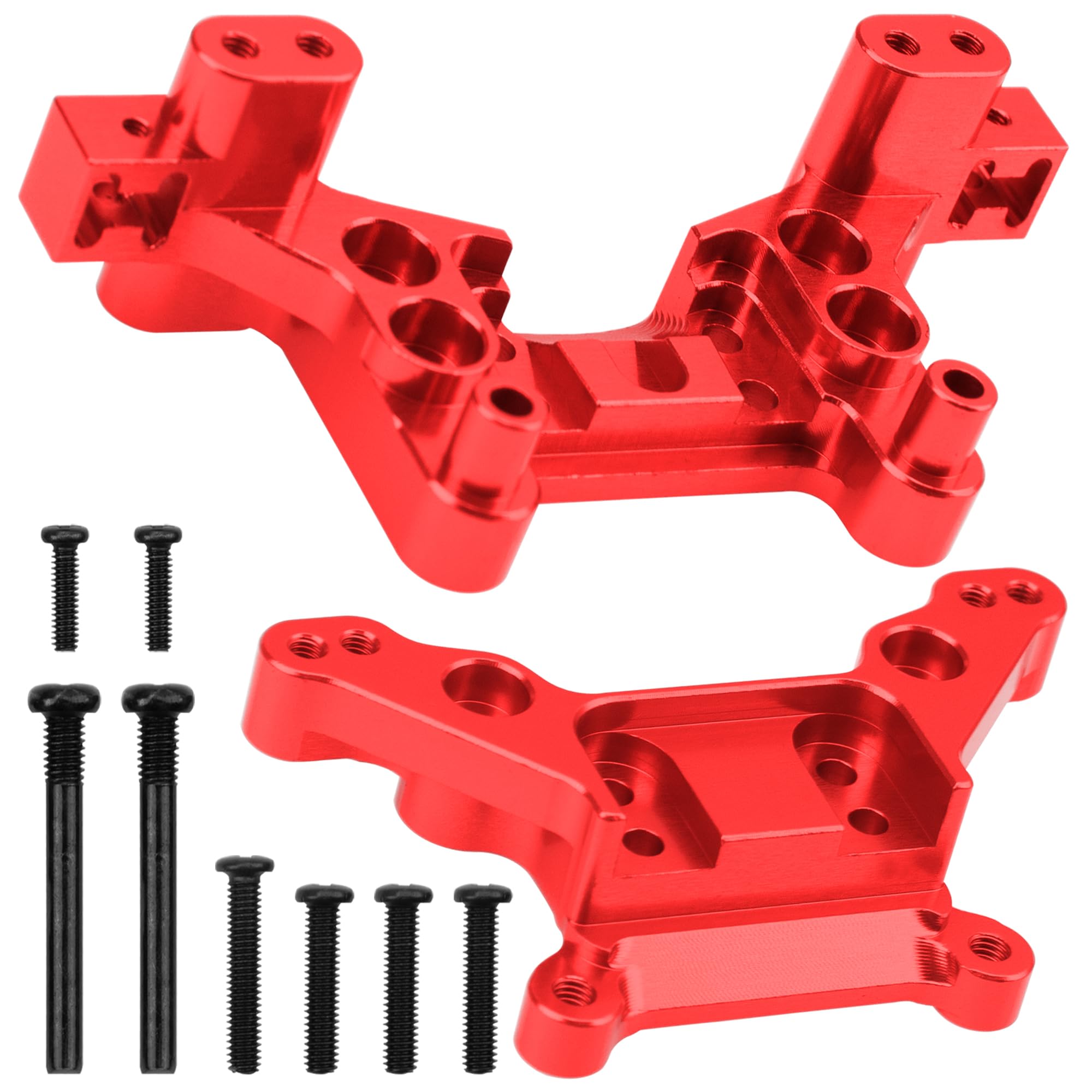 ShareGoo Metal Front & Rear Shock Tower Shock Mounts Upgrade Parts Compatible with Hyper Go H16BM H16DR H16 MJX 16207 16208 16209 16210 1/16 RC Car (Red)