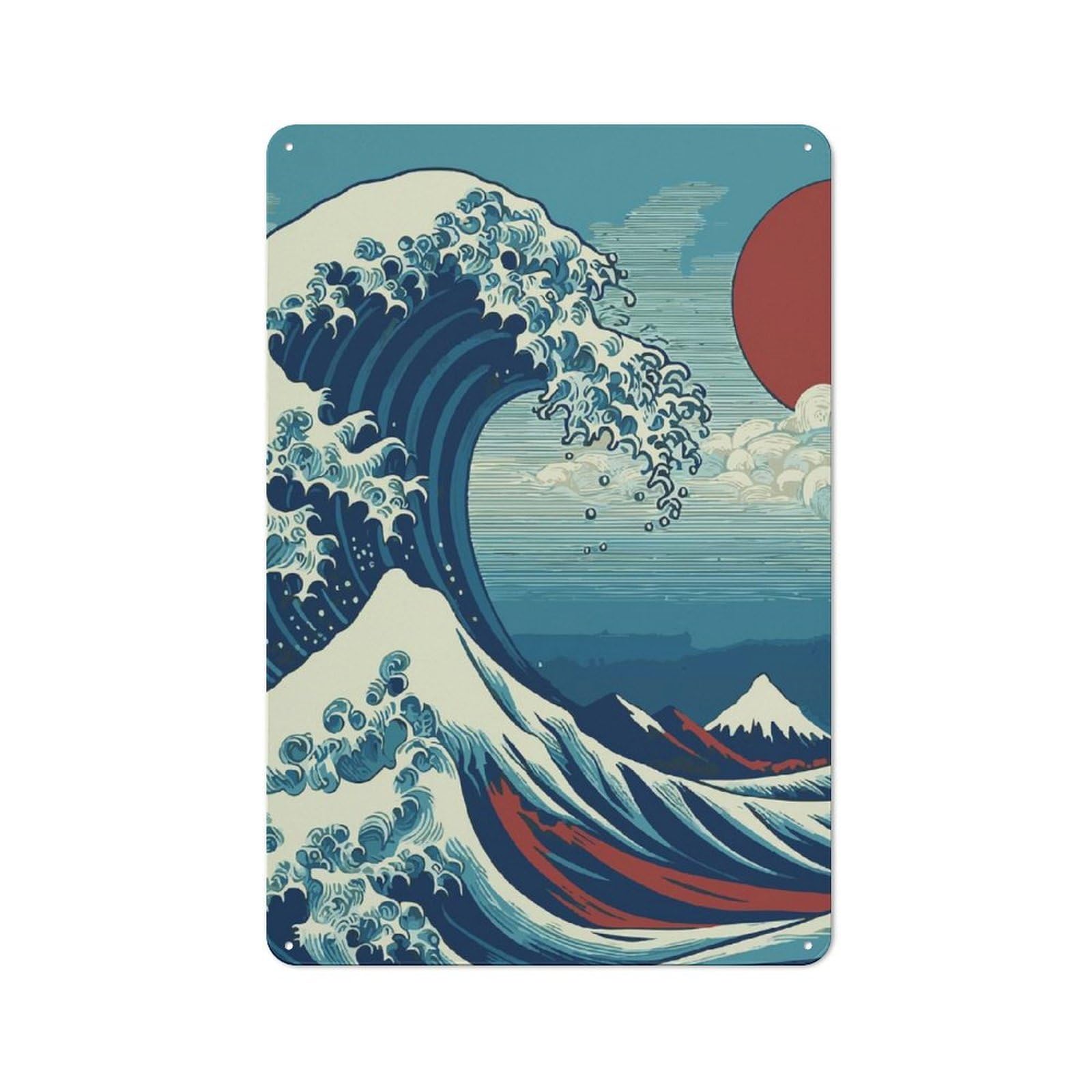 Junmoney Under The Wave Kanagawa Vintage Metal Plaque 30X20cm For Café Or Restaurant, A Decorative Gift For A Newly Furnished Café And Restaurant