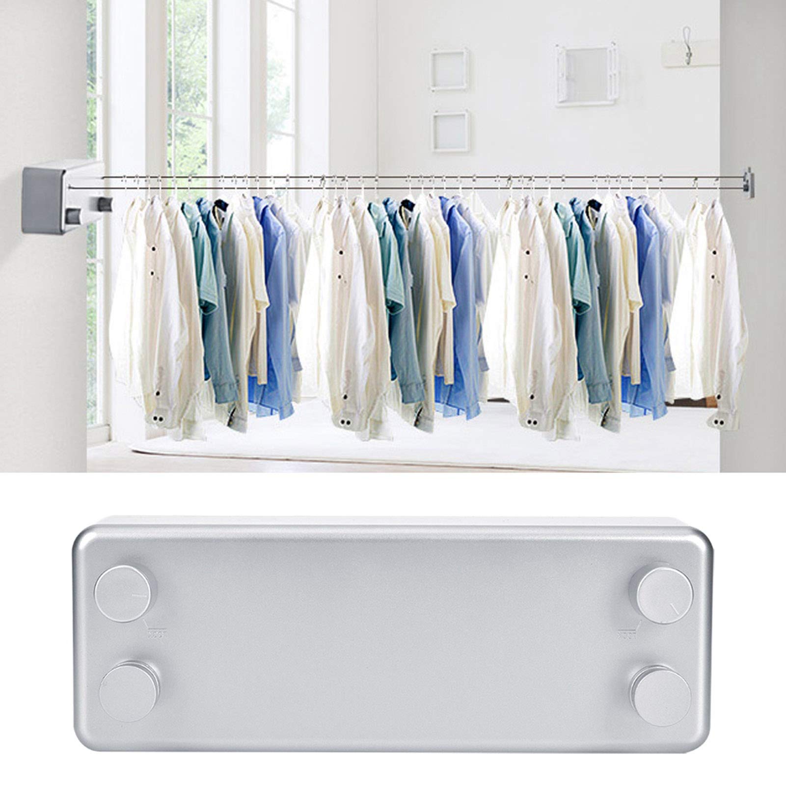 Stendibiancheria Retrattile Da Parete 40 Cm | Corda Acciaio 4,2 M | Autoadesivo Per Esterno/Interno | Argento