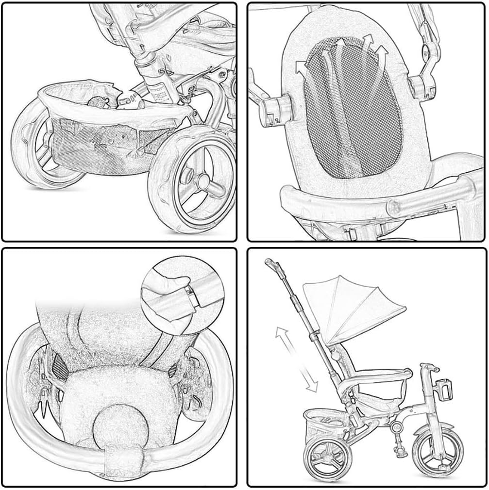 Tricycle Trike Kid Foldable Stroller Trike Beginner Sunshade 4 in 1 Tricycle 1-6 Years Old Boys Girls Tricycle Birthday Gift 3 Colors (Color: Red) (Gray)