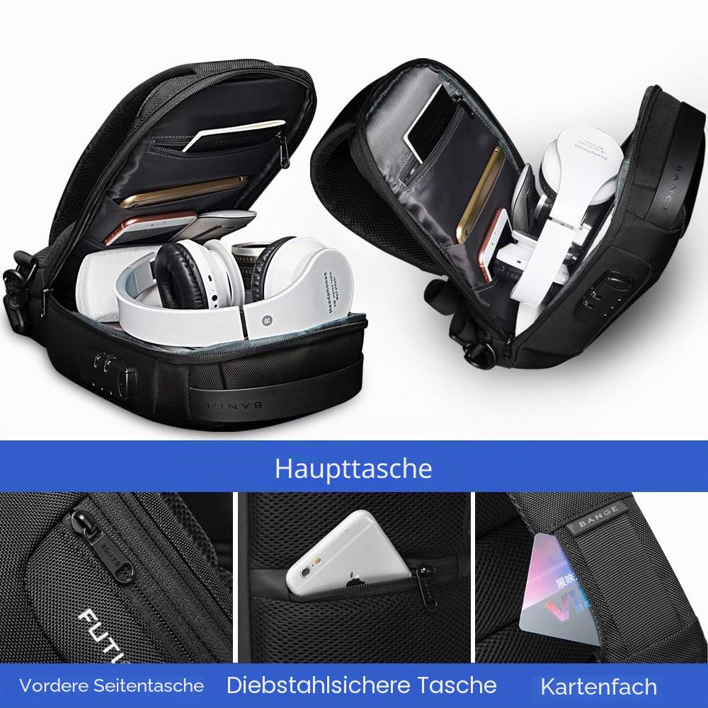 BANGE Sling Bag, Waterproof Men's Chest Bag Shoulder bags Crossbody Sling Backpack for Men
