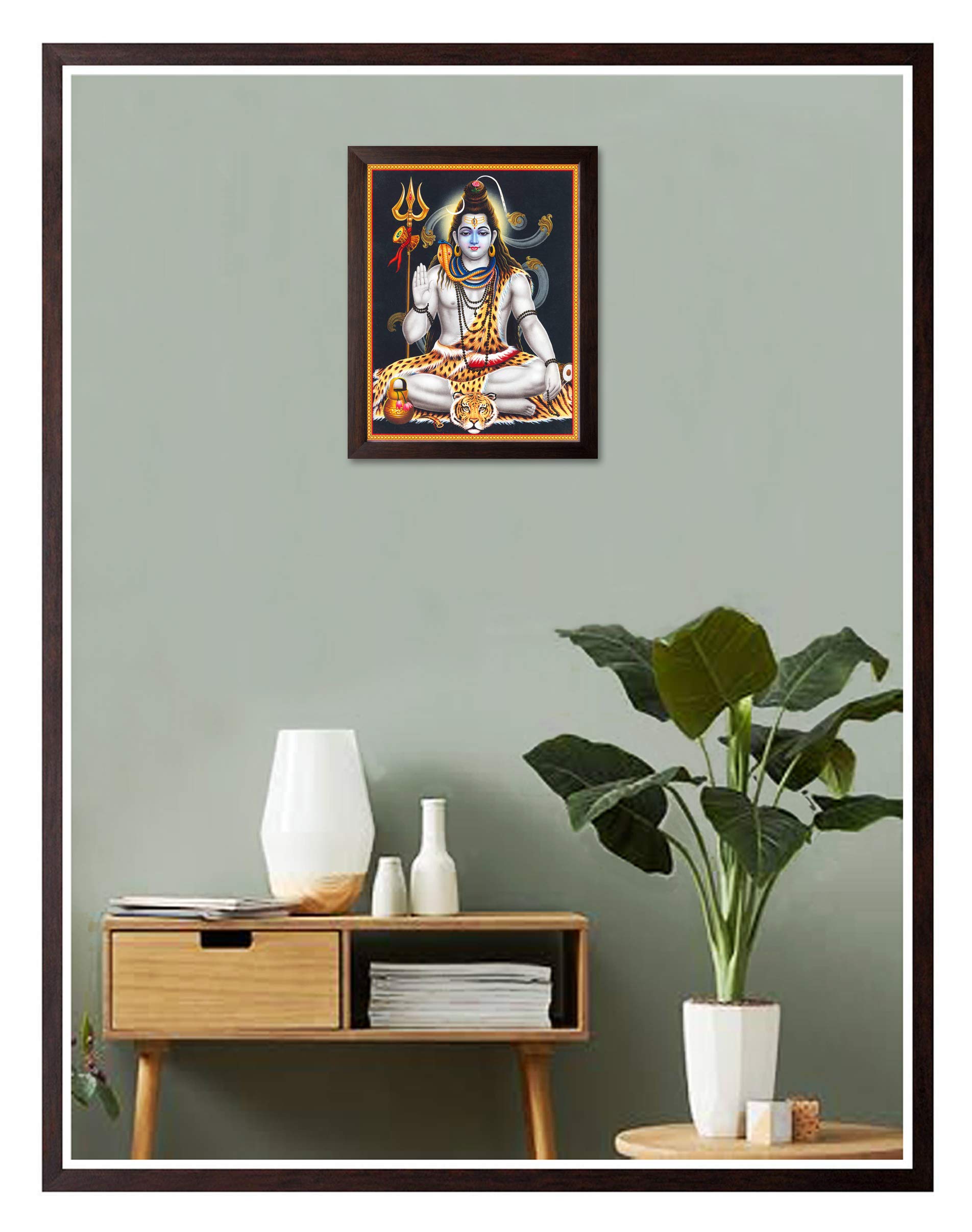 Art n Store Lord Shiva Giving Blessing, HD Printed Religious & Decor Picture with Plane Brown Frame (30 X 23.5 X 1.5 cm_ Brown Wood) - Image 4 thumbnail