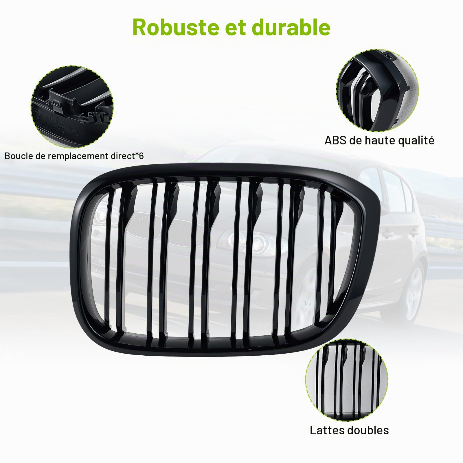 Paire de grilles de calandre avant pour BMW X3 G01 30i/30i xDrive/M40i xDrive BMW X4 G02 2018-2021 Noir brillant