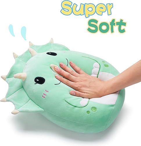 Miniatura 5 de Almohada grande de peluche de dinosaurio Triceratops de peluche, tamaño grande, lindo y suave de 15 pulgadas, peluche Kawaii de gordo, regalo para