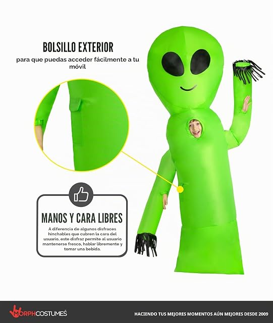 Foto 3 de 7 de Morph Disfraz Alien Hinchable Niño, Extraterrestre y Alienígena para Carnaval y Halloween