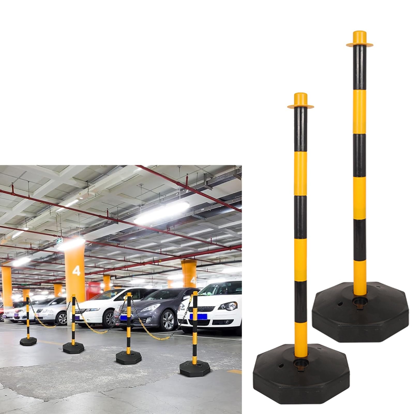 Cônes de sécurité et poteau de délinéation de la circulation avec chaîne de barrière pour parking