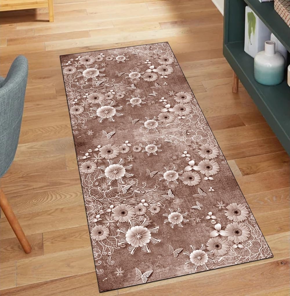 Alfombra de pasillo larga para decoración del hogar en dormitorios con estilo floral