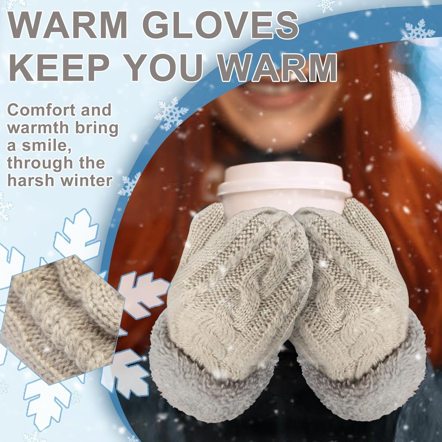 Women's Winter Gloves, Winter Warm Mittens Thick Knitted Gloves Mittens Warm Soft Lining Cold Weather Accessories Gifts - Image 5
