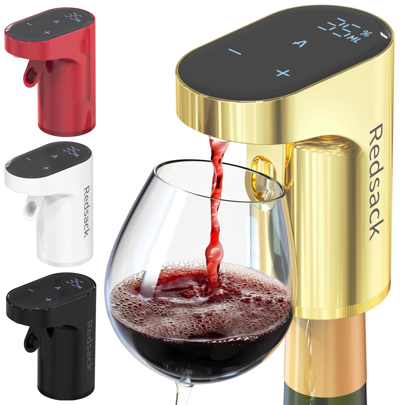 Redsack Electric Wine Decanter, Automatic Quantitative Wine Aerator, Smart Touch Screen Alcoholic Beverage Dispenser for Bottles with Mouth Diameters of 18-20, 21-23, 28-30 mm