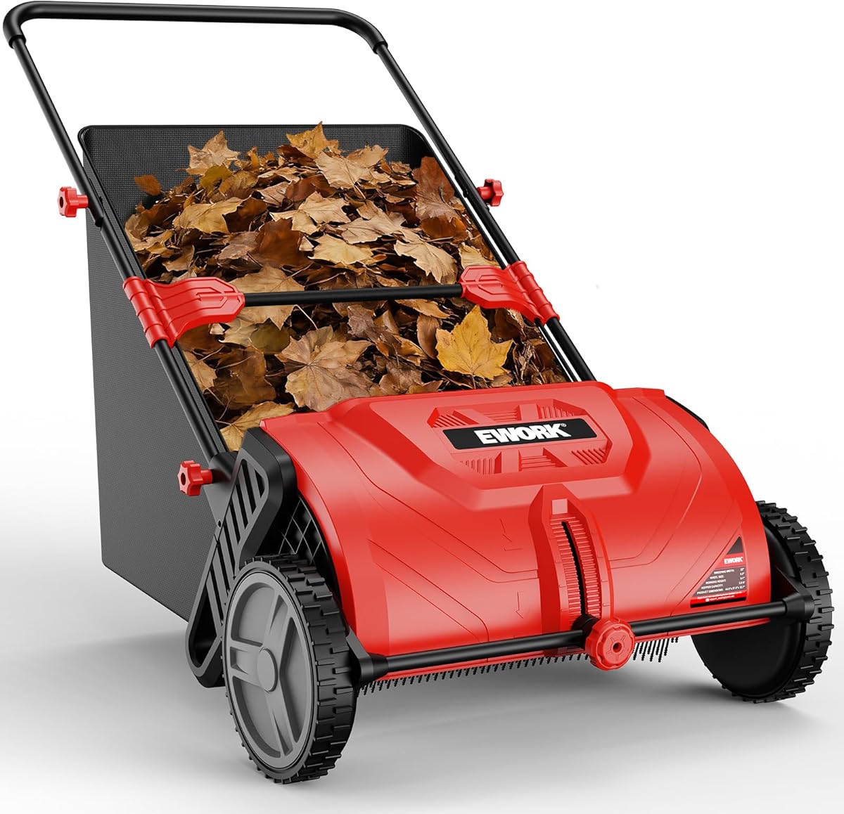 EWORK Lawn Sweeper Push 26-Inch Leaf Sweeper with 3.5 cu.ft. Hopper Bag, Adjustable Brush Height, Walk Behind Push Lawns Weeper & Leaf Collector for Yard Clean