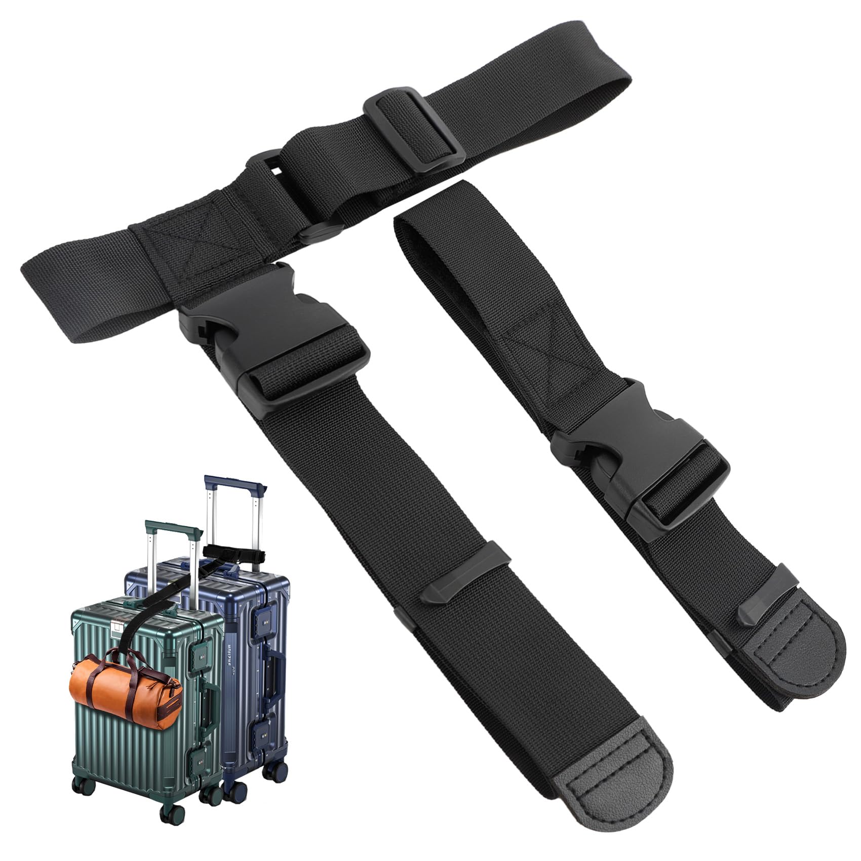 Luggage Straps 2 Pcs Black Luggage Belt Set T-Shaped Luggage Connectors Add a Bag Adjustable Suitcase Straps Travel Luggage Accessories for Connecting