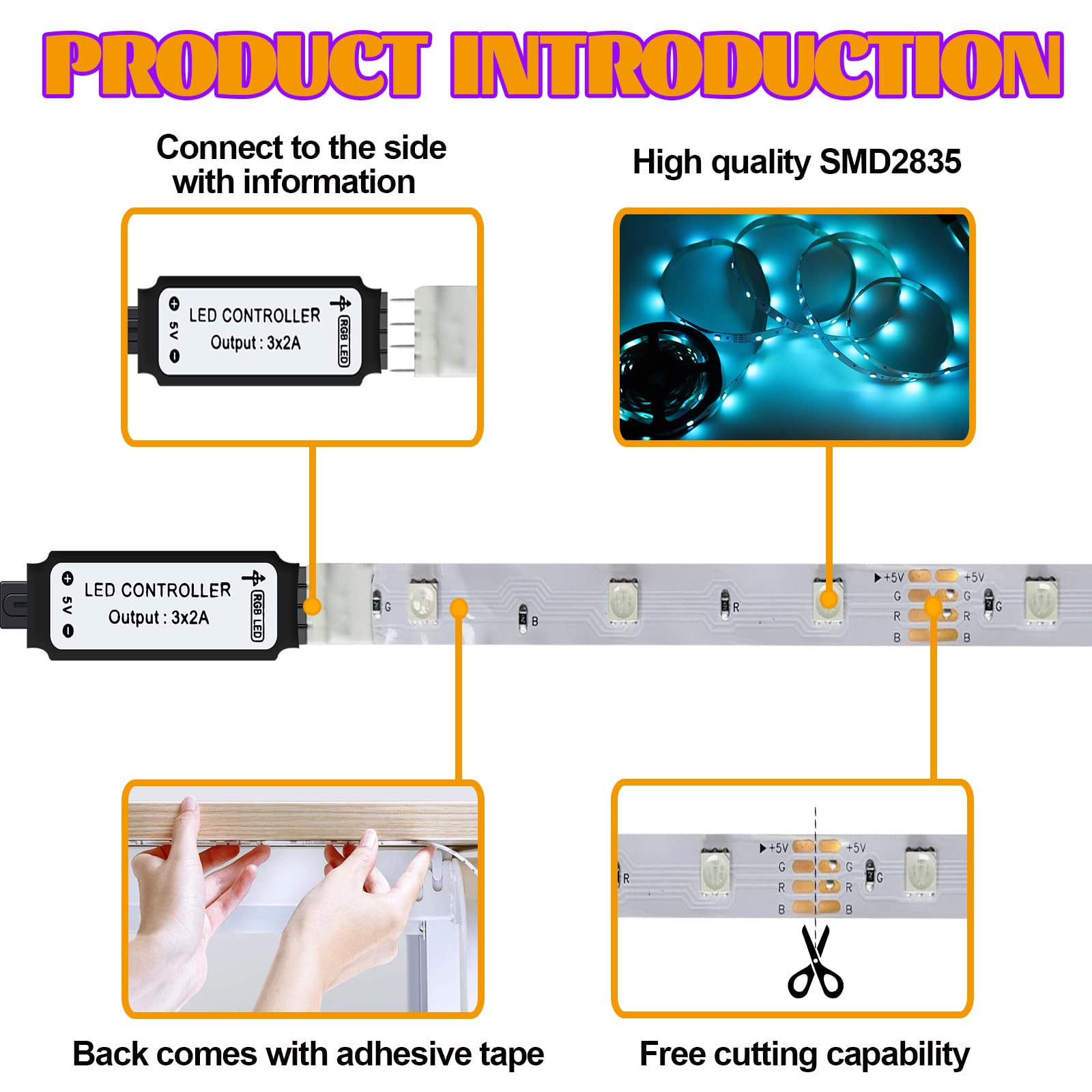 MUSUNIA Striscia LED a batteria, 2 m, RGB 5050, funzionamento a batteria o USB, dimmerabile, 16 colori, tagliabile per TV, decorazione per armadi, scale