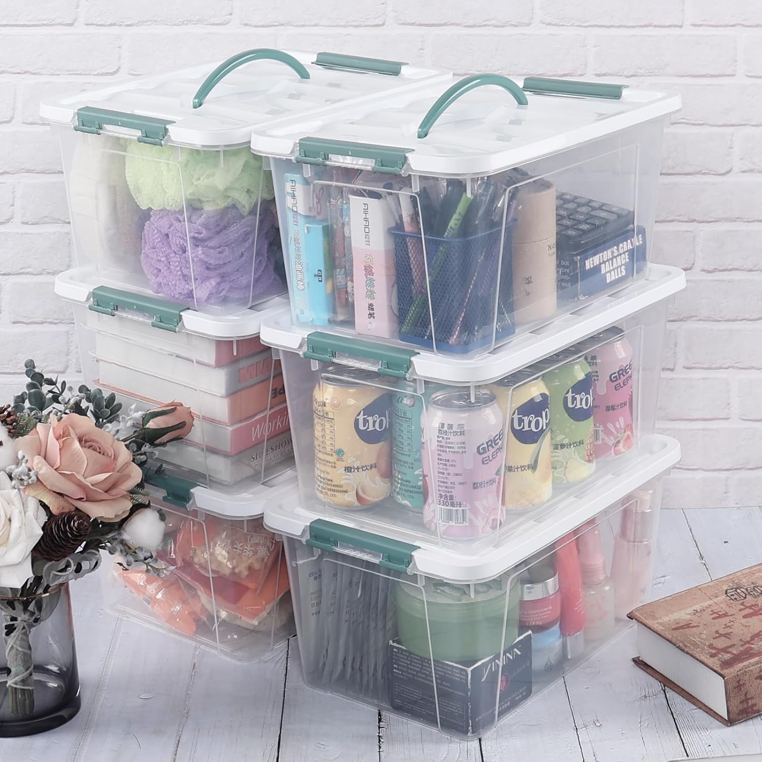 Ggbin 14 Quart Latching Storage Box with Handle, 1 Pack Plastic Lidded Organizing Bin