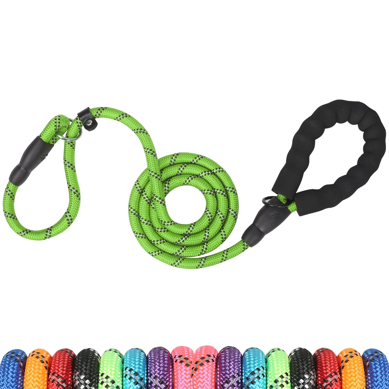UsunyVora Slip Lead 5 FT for Medium and Large Dogs,Puppy Dog Training Leash Heavy Duty,No Pull Reflective Nylon Dog Leash,Rope Training Leash for Dogs That Pull,Green