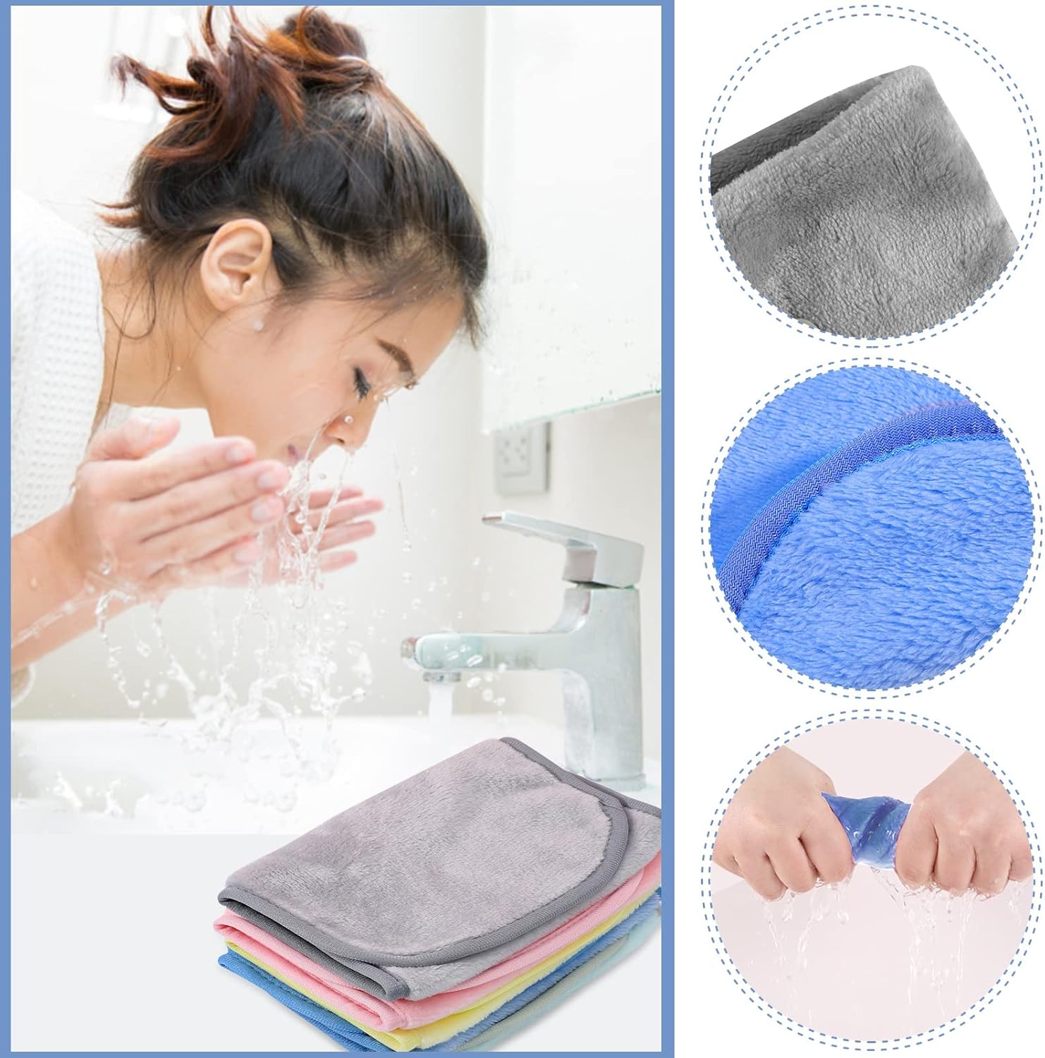 5 Pack Make Up Remover Cloth, 15.75 * 7.87in Flannel Face Cloth Face Wipes for Make Up Removing (Yellow+Mint Green+Blue+Coral Pink+Grey) 6 71EkvkYD5jL. AC SL1500