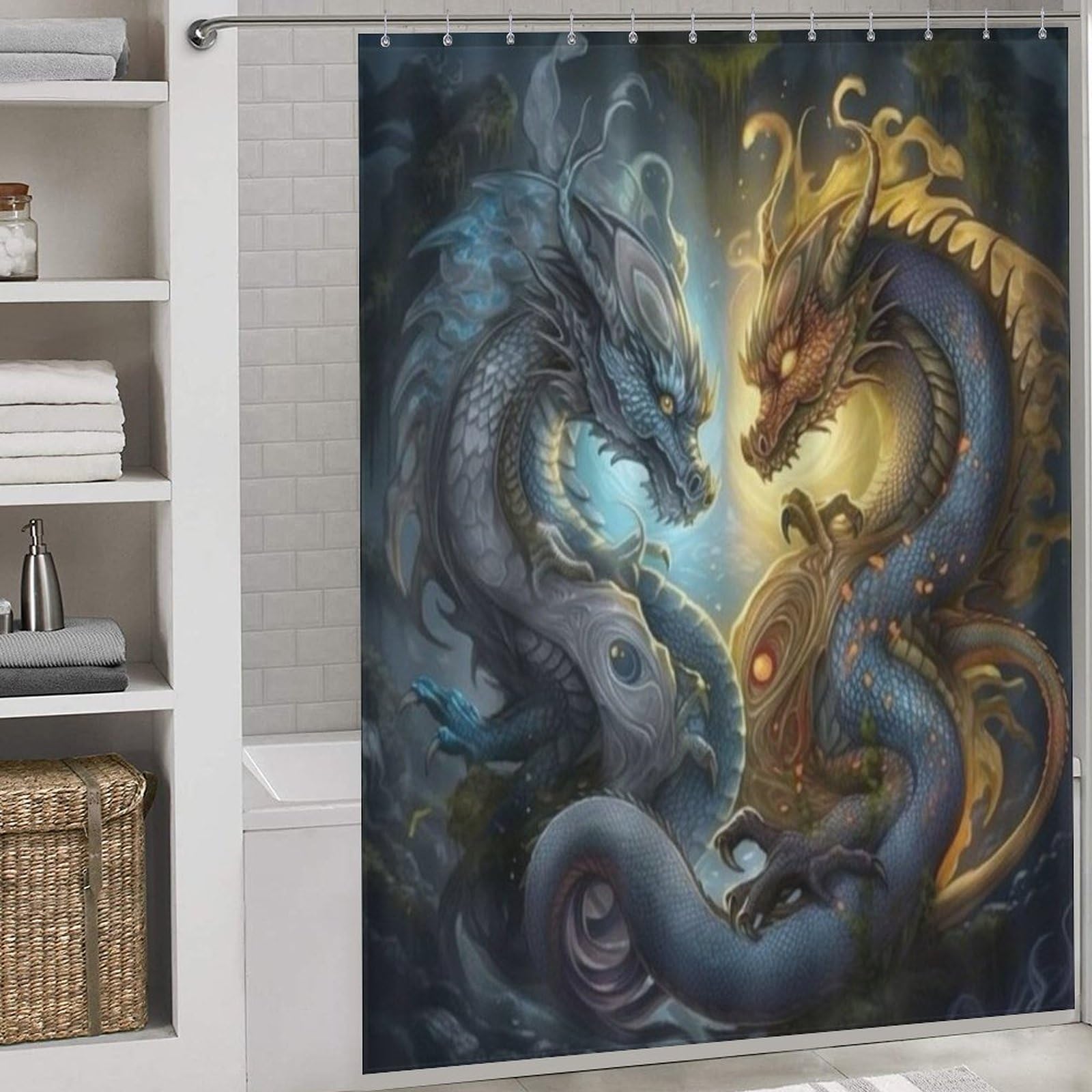 Rideau de douche dragon en tissu déperlant haut de gamme 168x183cm