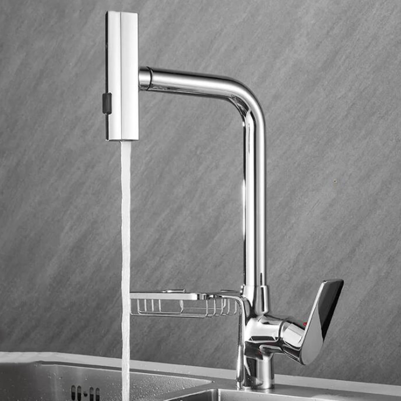 ZYCHSJXA Kitchen Mixer Tap with Pull Out Spray Brass Hot and Cold Water Swivel Single Hole Taps Out-Chrome Plated