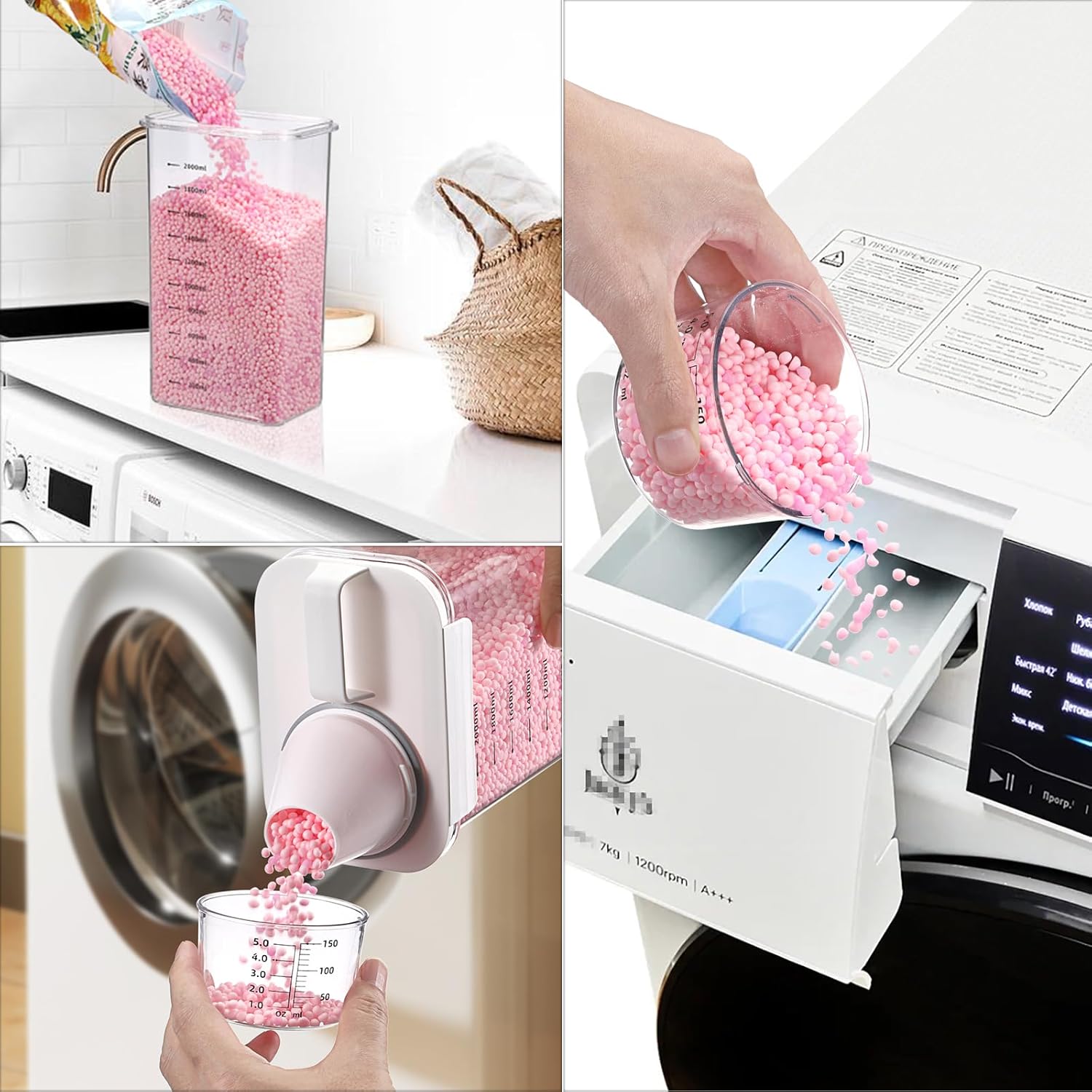 Sumnacon Laundry Detergent Dispenser 2 Pcs Sturdy Plastic Laundry Powder Storage Box with Cup Laundry Detergent Organizer for Laundry Room Versatile Laundry Beads Container Organizer for Borax,Grain