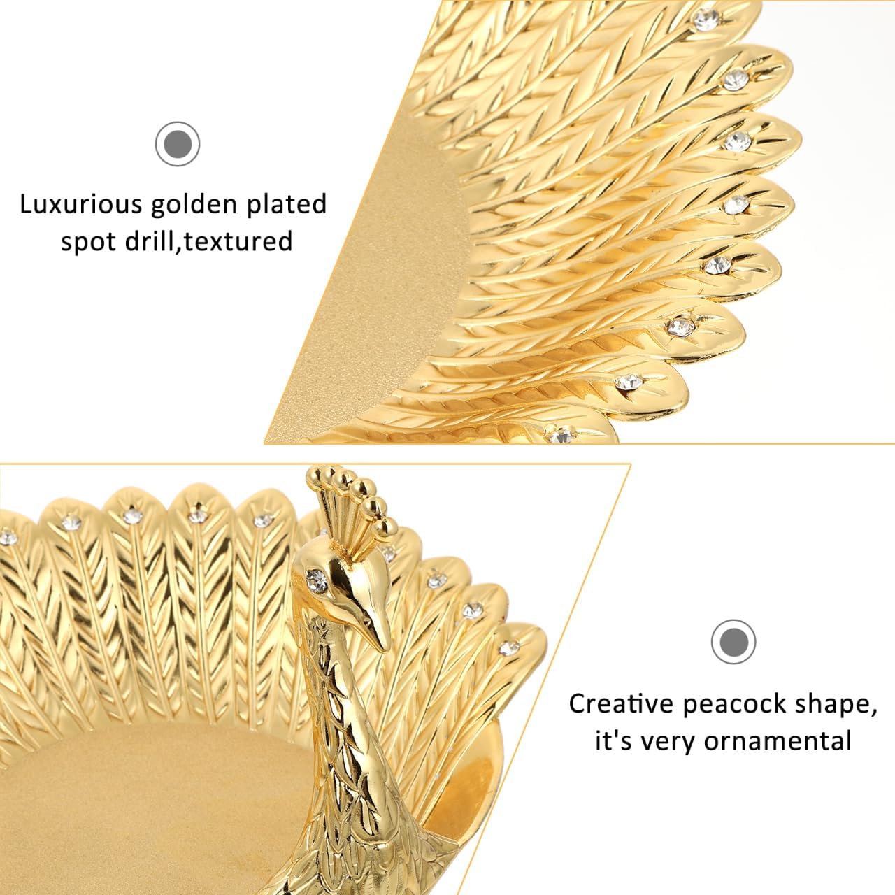 Toddmomy Peacock Fruit Plate with Rhinestone Border Metal Desktop Storage Compote for Snacks Jewelry and Art Furnishing Articles Decorative Serving Bowl for Home Kitchen Party and Living Room