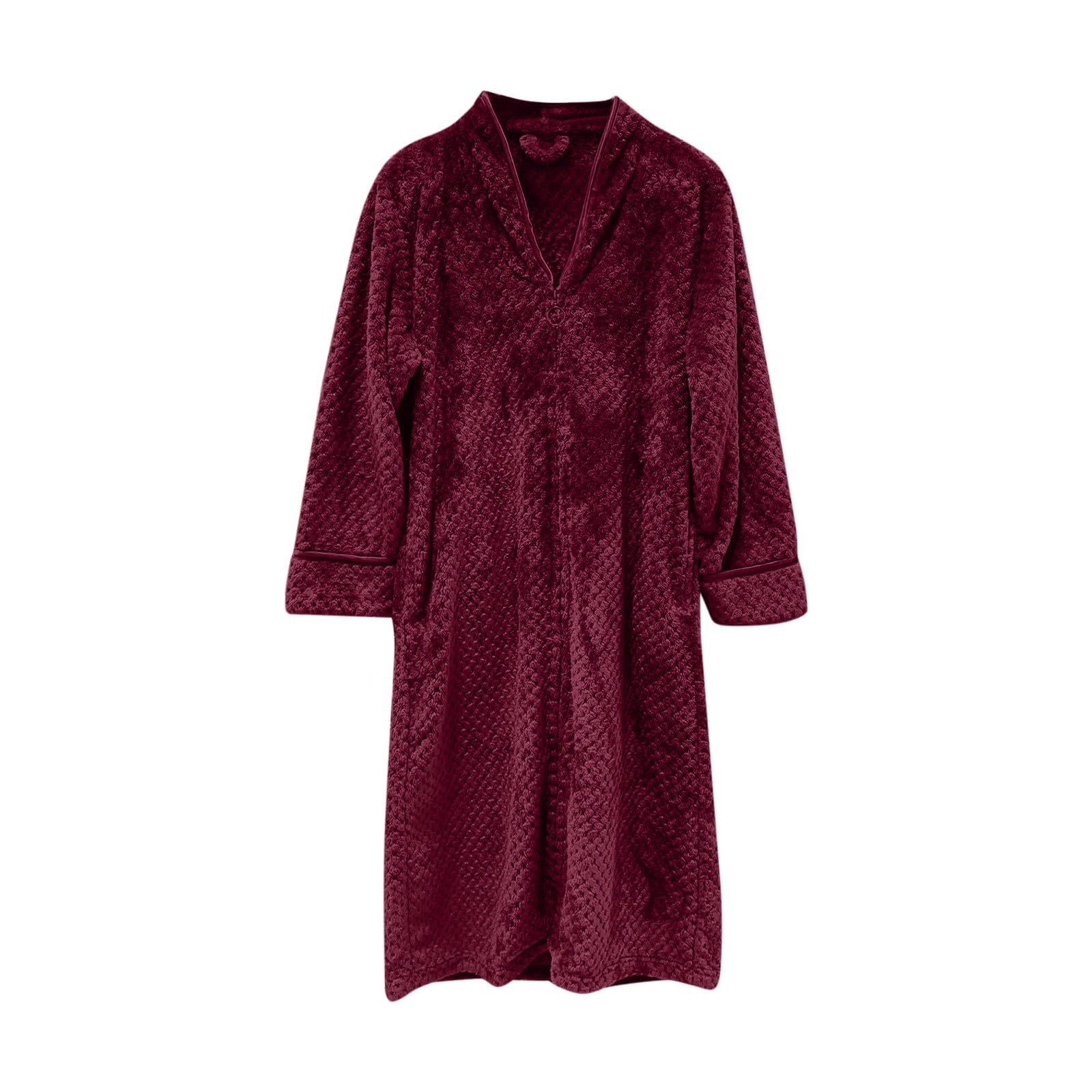 Generisch Accappatoio da uomo lungo, invernale, caldo, con scollo a V, in pile, per sauna, con chiusura lampo, per casa, lounge, kimono