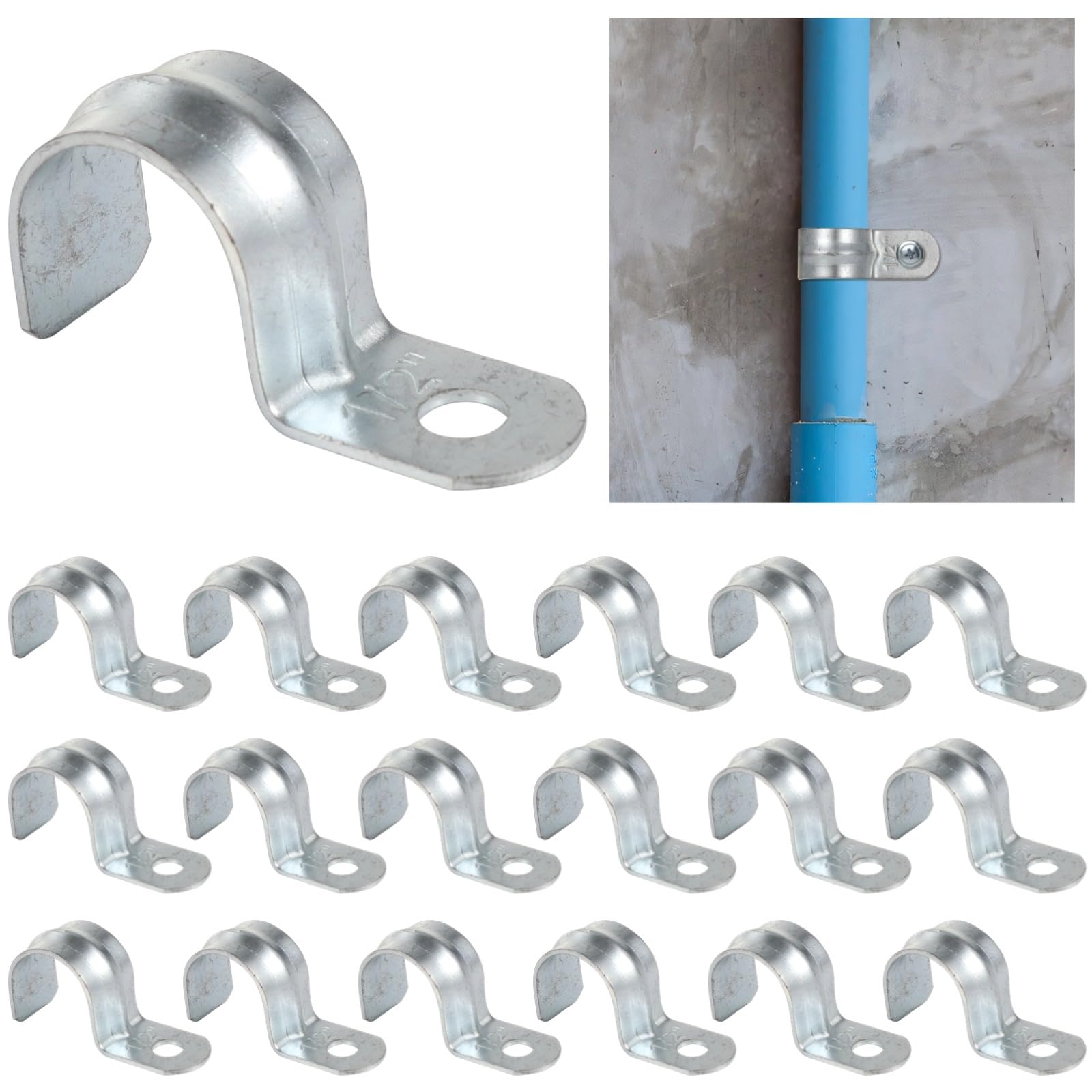 Lot de 100 colliers pour tube 1/2 pouce, collier métallique zingué antirouille, bride selle robuste, collier de conduit P à un trou pour fixation de tuyaux, maintien stable