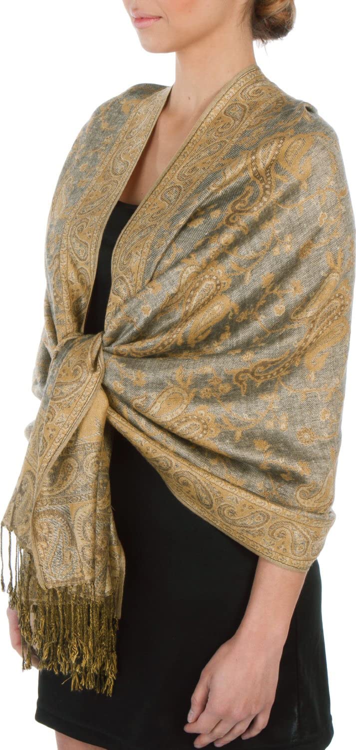 Sakkas 178cm x 71cm Double épaisseur Jacquard Cachemire Viscose Pashmina Châle/Echarpe/Etole