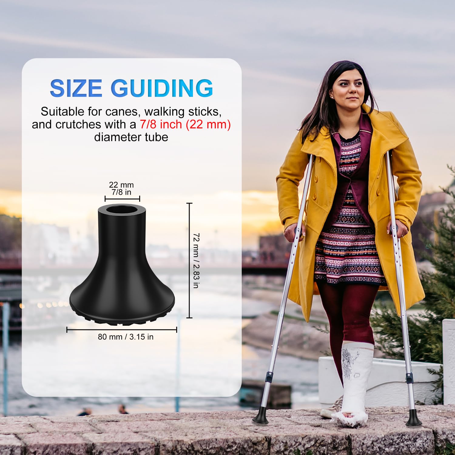 supregear Conteras de Goma para Muletas (Paquete de 2), Punta de Goma Todo Terreno de 22 mm para Muleta, Almohadilla de Repuesto Gruesa y Resistente para Bastones de Caminata y Muletas Plegables