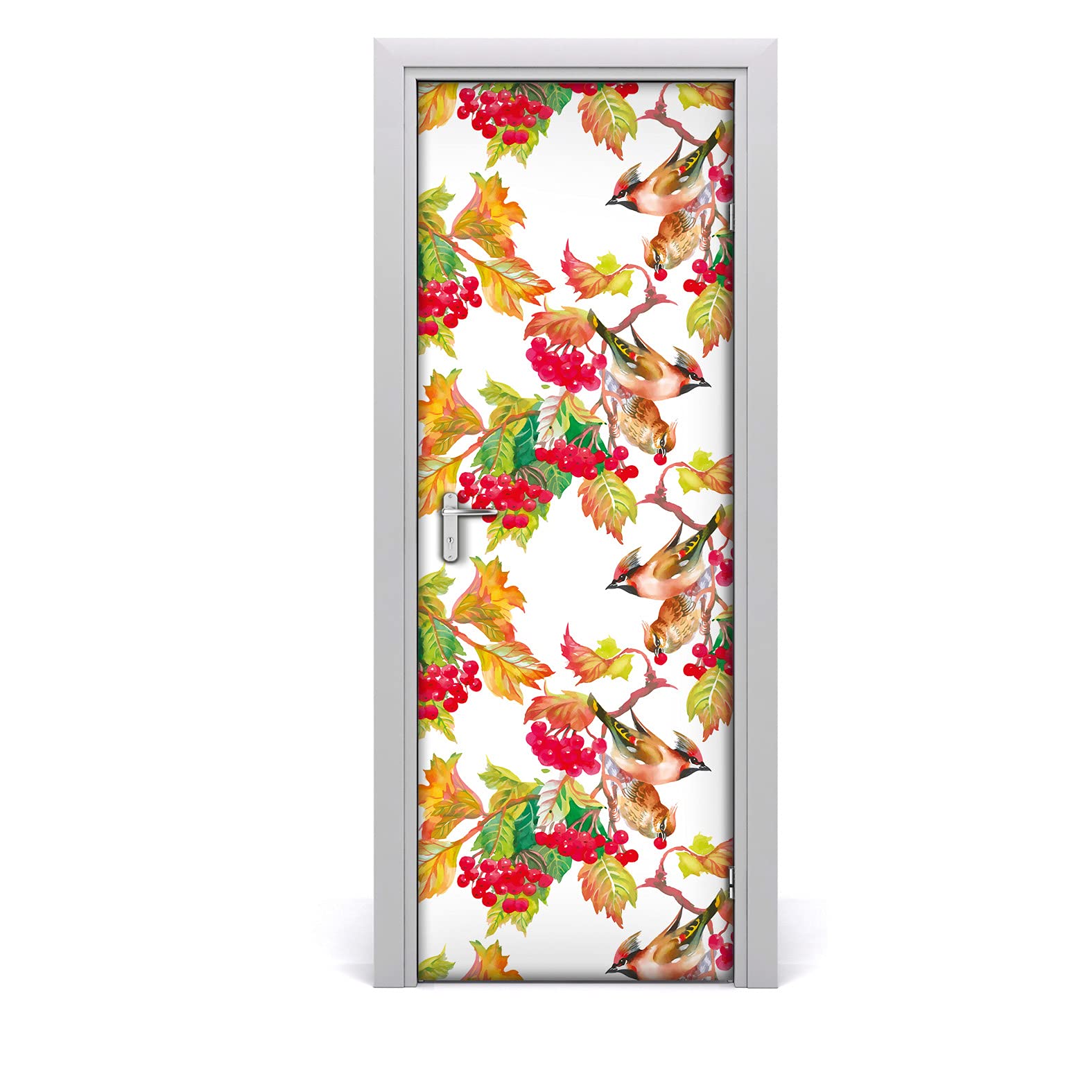 Papier peint de porte imperméable pour rénover une porte abîmée 70x200cm oiseaux